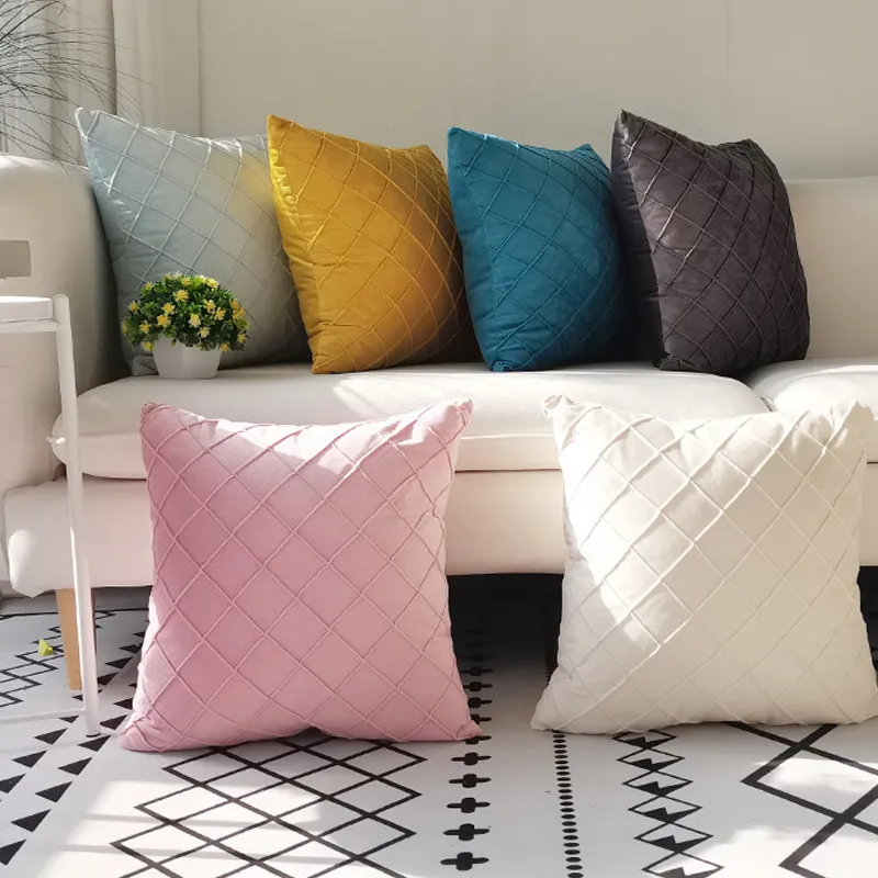 45x45cm Stripe Grids Dutch Velvet Pillowcase Solid Color