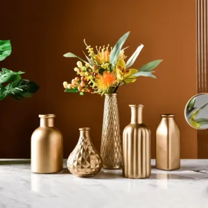 Golden Glass Vase Home Decor Flower Vase European Room