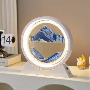 White Border Rotating Blue Quicksand Painting Table Lamp