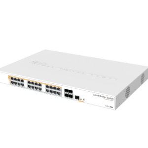 Mikrotik CRS328-24P-4S+RM 24 port Gigabit Ethernet router/switch with four 10Gbps SFP+ ports in 1U rackmount case, Dual Boot and PoE output, 500W