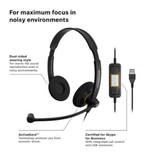 Sennheiser SC 60 USB ML (504547) - Double-Sided Business Headset | For Skype for Business | HD Sound & USB-A Connector (Black)
